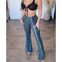 Women's Pants 2024 Fashion Women Ethnic Print Flared Female Casual High Waist Skinny Trousers Street Outwear Leggings