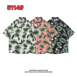 Men's Casual Shirts Hawaiian Ice Silk Short Sleeved Shirt 2024 Korean Version Couple's Loose And Breathable Beach Flower Jacket Thin