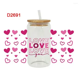 Window Stickers Valentine's Day Heart 3D UV DTF Libbey Cup Wrap Iron On Transfer For Glass 16oz D2685