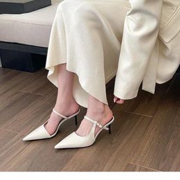 Dress Shoes Chic Pointed Toe Stiletto Pump Sandals Woman Slip-on Mule Slides Ladies Elegant Buckle Strap High Heel Evening Party