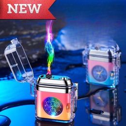 2023 New Hot Sale Transparent Case Electronic Pulse Waterproof Windproof USB Charging Lighters Creative Real Clock Trend Lighter