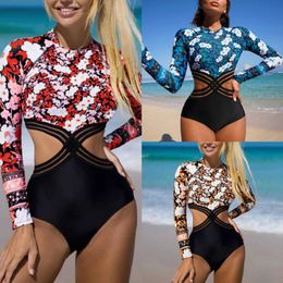 Designer bikini 2024 New Sexy Bikini Womens One Piece Swimsuit Digital Printed Long sleeved Sunscreen High Waist Pants bathing suit designer swimwear