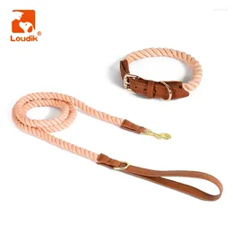 Dog Collars Loudik-Luxury Braided Cotton Leash And Collar Set Adjustable Handmade Leather Pet Rope Small Medium Large Accessories