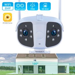 Cameras 8MP 4K Dual Lens Ultra wide angle 180° Wifi IP Camera Outdoor 4MP Full Color Night Vision Ai Human Detect Security Surveillance
