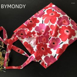 Shopping Bags BYMONDY Women Eco-friendly Fashion Floral Rose Red Ladies Tote Bag Shopper Reusable Cotton Cloth Handbags