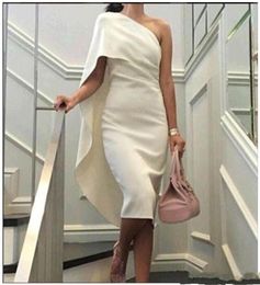 New Evening Dresses Straight prom dresses White Simple Sleeveless One Shoulder Length Evening Gowns 0458057759