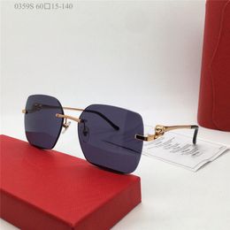 New fashion design square sunglasses 0359S metal frame rimless lens simple and popular style versatile uv400 protection glasses with box