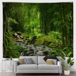 Tapestries Forest Waterfall Outdoor Landscape Tapestry Beautiful Oil Painting Wall Hanging Decorative Art Blanket Living Room Mural