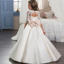 Dresses Flower Girls Dresses For Weddings Sheer Neck Applique Lace Tulle Children Wedding Dresses Girls Pageant Dress