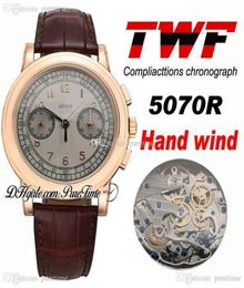 TWF Platinum Compliacttions Chronograph 5070R Hand Winding Automatic Mens Watch 18K Rose Gold Gray Dial Brown Leather PTPP Puretim7807075