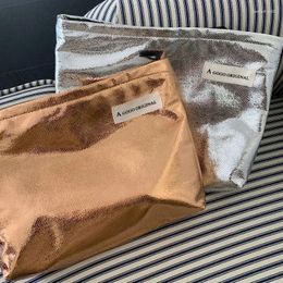 Cosmetic Bags Women Toiletries Handbag Bag Phone Organiser Pouch Fashion Ladies Shiny Sequins Silver Clutch Make Up Storage