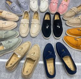 Summer Walk Womens Flat Heel Casual Shoes Loro Piano Mens Tasman Vintage Loafers Suede Dress Genuine Leather Sneakers Designer Moccasin Slip on Gift Shoe MG