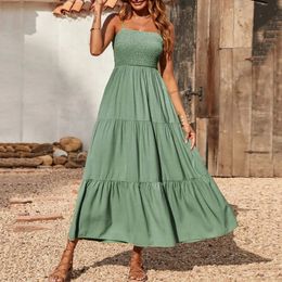 Bohemian Vacation Casual Dresses For Women Summer Ruffle Layer Maxi Sundress Sleeveless Dress Strap Smocked Tiered Midi Dress 240323