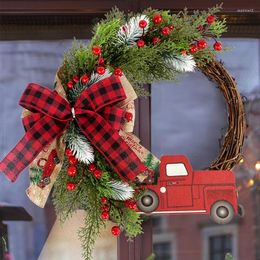 Decorative Flowers Christmas Wreath Garland Artificial Red Berries Wooden Car Wall Door Hanging Ornament Merry Decoration Year 2024