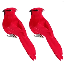 Decorative Figurines 2/3Pcs Realistic Bird Artificial Feathered Birds Easter Festival Ornaments For Wedding Home Outdoor Decorations (Red)