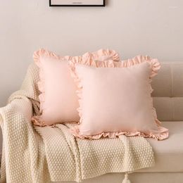 Pillow 2pcs Ins Pink Lace Cotton Cover 45X45cm Korean Fashion Solid Color Soft And Comfortable Sofa Backrest Decor