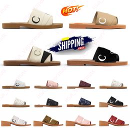 2024 top Woody luxury sandals womens Mules flat slides women summer beach white black pink blue Designer high heel canvas slippers outdoor indoor shoes eur35-42