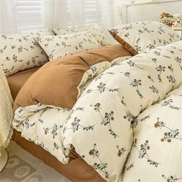 Bedding Sets Duvet Cover Simple Plant Flower Bed Sheet For Adults And Children Washed Cotton Pillowcase Home Textiles Four-Piece Set