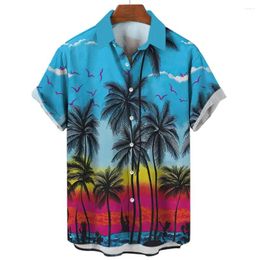 Men's Casual Shirts Hawaiian Palm Trees 3D Print Men Shirt Man/Women Fashion Short Sleeves Lapel Button Tops Oversized Unisex Clothing