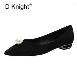 Casual Shoes Black Pointed Toe Shallow Mouth Women Flats Single Loafer Pearl Flat Work Boat Size 34-40