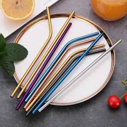 Drinking Straws Metal Stainless Steel 8.46 Inch Reusable 4 Set With Cleaning Brush 304