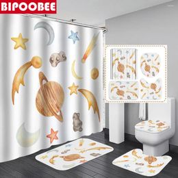 Shower Curtains 180x180cm Planet Star Moon Cartoon Waterproof Fabric Bathroom Curtain Bath Mats Base Anti-skid Rugs Toilet Cover