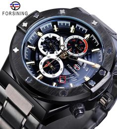 Forsining Racing Men Mechanical Watch Automatic Students Game Run Calendar Male Glow Hands Black Stainless Steel Belt Mans Clock272032284