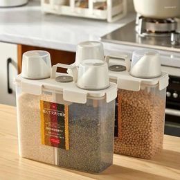 Storage Bottles 2 In 1 Large Capacity Food Container Plastic Sealed Moisture-proof Cereal Jars With Measuring Cup Pantry Organiser Box