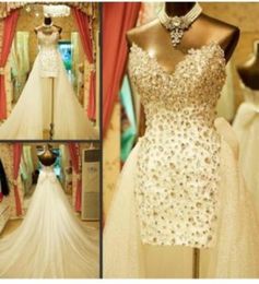 Sparkling Luxury Detachable Train Wedding Dresses Sweetheart Rhinestones Crystals Bow Sequins Tulle Bridal Gowns Custom Made8641002