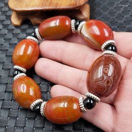 Strand Red As Right Rain Agate Chalcedony Barrel Shaped Bead Jade Bracelet