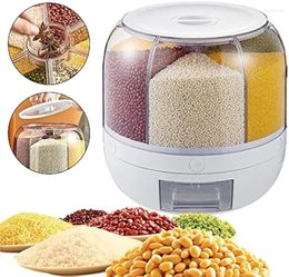 Storage Bottles Containers 6KG Rotatable 360° Rice Dispenser Sealed Dry Grain Bucket Moisture-proof Kitchen Container