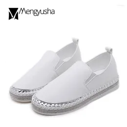 Casual Shoes Designer High Quality Small White Round Toe Loafers Women Comfort Muffin Ladies Crystal Heel Slip On Zapatos Mujer