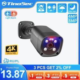 Cameras TinoSec 4K PoE Security IP Camera Ultra HD 4MP 8MP Outdoor Waterproof Twoway Audio Human Detection Camera Surveillance Cam