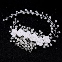Fashion White Pearls Bridal Headpieces Hair Pins Floral Flower Jewelry Bride Hairs Accessories Vintage Wreath Wedding Comb