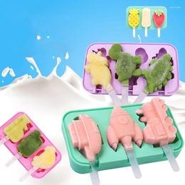 Baking Moulds 3 Cavities Silicone Ice Lolly Cream Moulds Cartoon Shaped Popsicles Accessories Y5GB