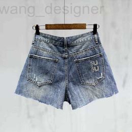 Women's Shorts designer Spring Womens Fashion Letter Embroidery Distressed Washed Denim Designer Pants Women Blue A-line Hot 4HFG