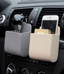 1 pcs Car vent socket garbage box PU leather mobile phone holder storage bag storage bag car hanging box car shape storage6217594