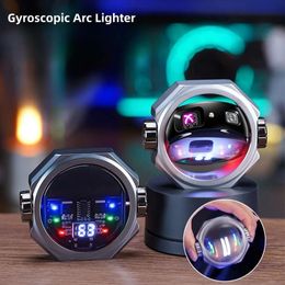 Creative Aluminium Alloy Gyroscope Pulse Windproof Double Arc Type-c Charging Lighter Colourful Light Power Display USB Lighters
