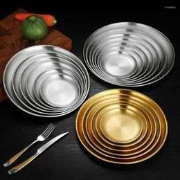 Decorative Figurines Stainless Steel Round Dining Plate Gold Silver Pasta Steak Barbecue Disc Cake Serving Tray Tableware Kitchen