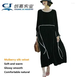 Casual Dresses Original Design Silk Velvet Women's Dress Long Sleeve Big Swing Skirt Large Size 4XL Fat Girl 100KG Youth Fashion