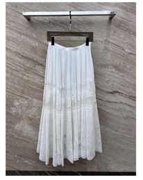 Skirts 2024 Spring Summer Heavy Industry Embroidered Lace Hollow Large Hem A-line Loose Fashion Skirt High Waist Woman Midi Dress