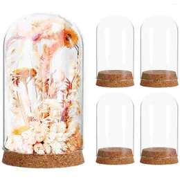 Storage Bottles 5pcs Dome Glass Cloche With Cork Wood Base Tabletop Centrepiece Bell Jar Display Case For Eternal Rose Flower Cake