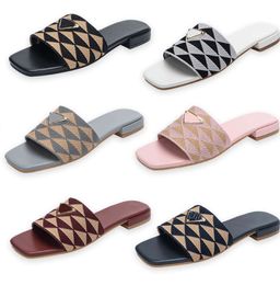 Fabric Designer Tazz Slippers Prad Embroider Sandal Triangle Slide Men Women Casual Shoe Luxury Leather Flip Flops Loafer Sliders Summer Beach White Sandale D43678