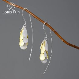 Earrings Lotus Fun Minimalism Long Unusual Dropping Ears of Rice Dangle Earrings for Women Real 925 Sterling Silver Party Fine Jewelry