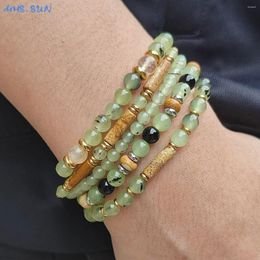 Strand MHS.SUN High Quality 4 6MM Grape Stone Crystal Beads Bracelet Tiger Eye Cylinder Elastic Stackable Round Loose Jewellery Gift