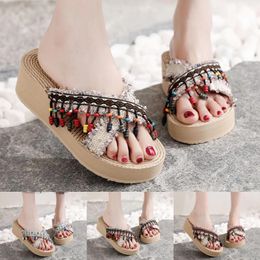 Slippers Fashion Spring And Summer Women Thick Bottom Wedge Heel Lightweight Sequins Ethnic Adjustable For
