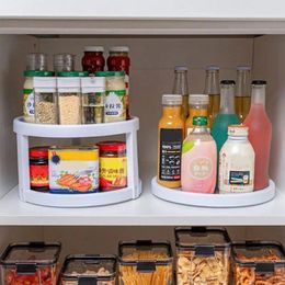 Kitchen Storage 360°Rotating Rack Tray Double Layers Turntable Jar Holder Shelf Home Food Pantry Drop