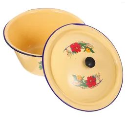 Dinnerware Sets Tableware Enamel Basin Serving Utensils Soup Bowls Mixing With Lids Vintage Porcelain Cold Storage For Fridge