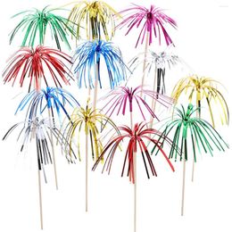 Party Supplies 100PCS Firework Cupcake Toppers Foil Frill Toothpicks Holiday Cake Decorations Food Picks For Graduation Multicolored
