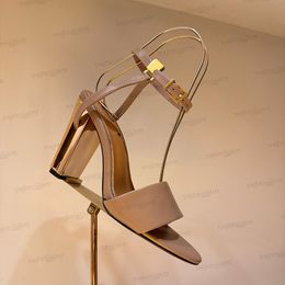 Tessuto marrone sandali tacco alto classici jacquard oro gollo tallone vuoto rotondo alla caviglia alla caviglia sandals sandals sandali di lusso scarpe da festa di lusso 35-42 con scatola